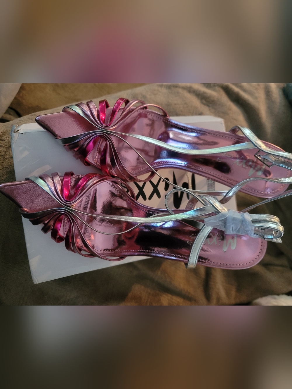 Metallic Pink Strappy Pointed-Toe Heels - Picture 5 of 5